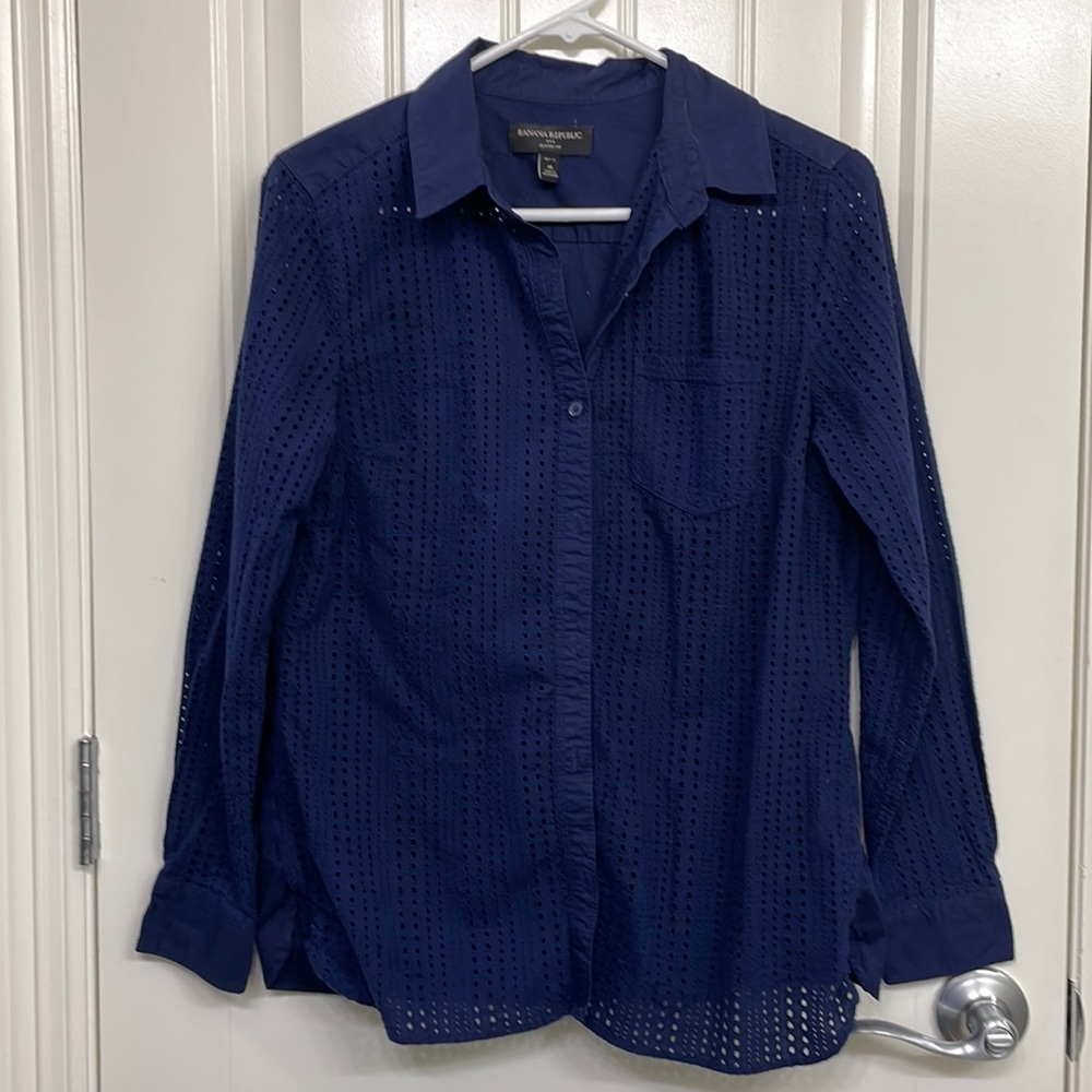 Banana Republic Classic Eyelet‎ Blouse in Maritime Blue